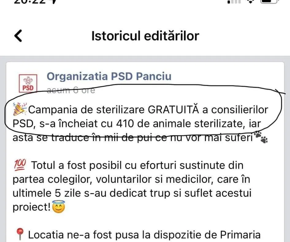 Gafa PSD Panciu: „sterilizarea gratuită a consilierilor PSD, s-a încheiat”, au anunțat pesediștii