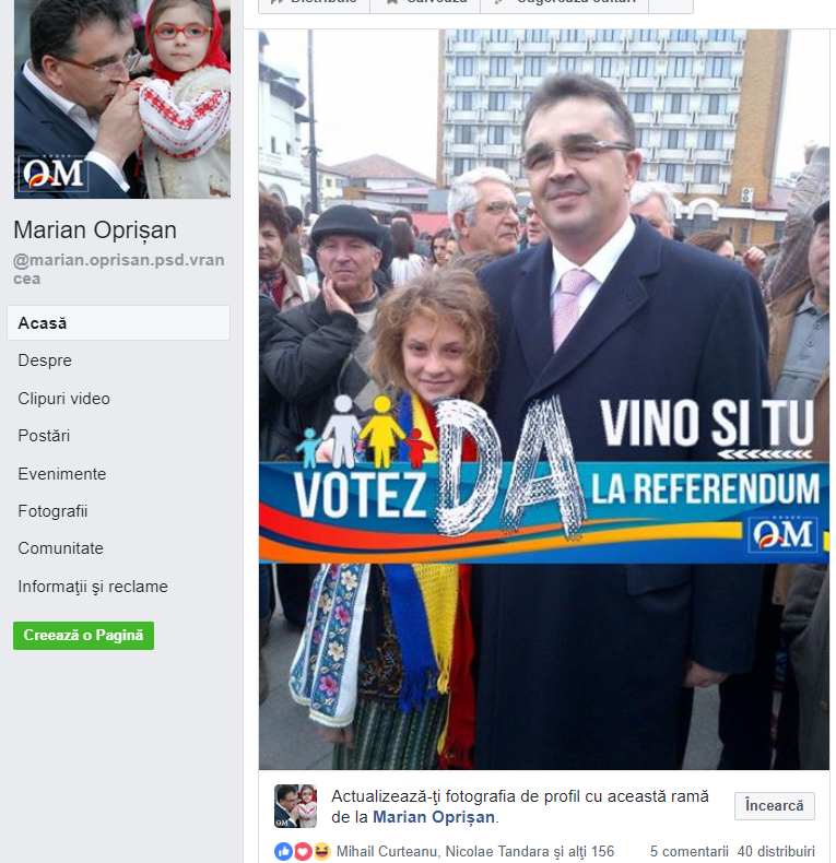 Marian Oprișan face campanie pro-referendum folosind fotografii cu minori