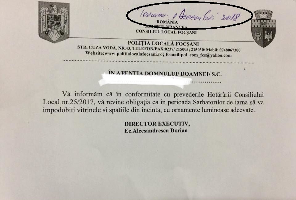 Abuz al ginerelui primarului Misăilă, șef la Poliția Locală: patronii de magazine, amenințați cu amenzi dacă nu-și pun ornamente în vitrine