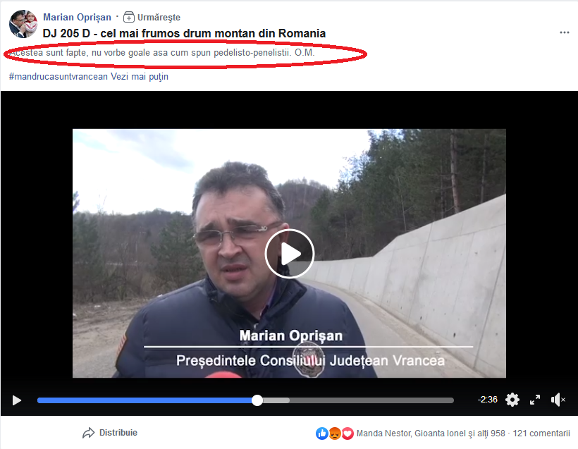 DJ 205 D Valea Sării - Nereju, de bine ce-a fost făcut, s-a rupt în punctul Chiosa. Ce spunea Oprișan la inaugurare