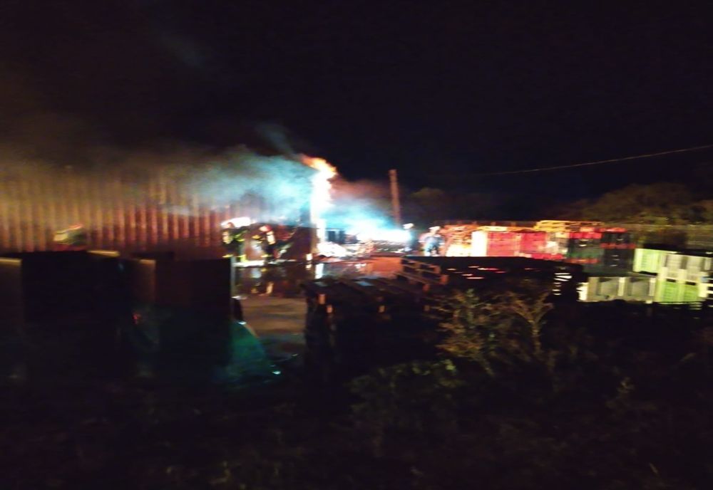 O hală în care erau depozitate produse și preparate din carne a fost distrusă de un incendiu